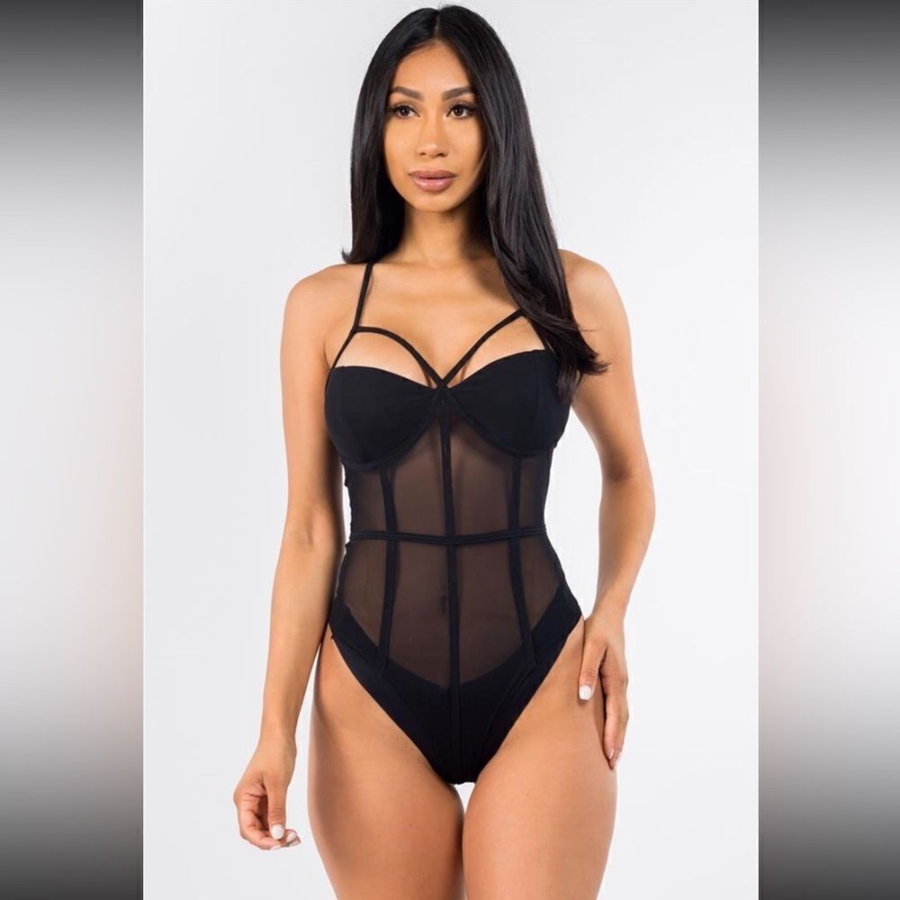 New semi transparent black bodysuit, cortset type without wires